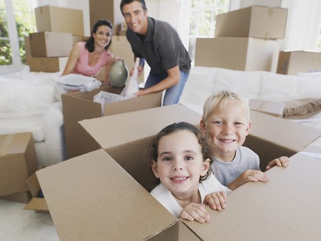 Packed boxes and furniture prepared for a Docklands home move