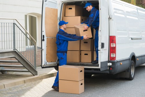 Docklands office and business removal support with moving boxes and equipment